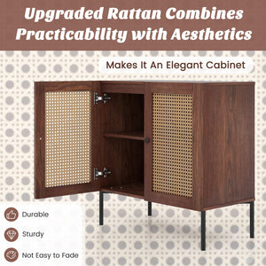 Kitchen Sideboard with 2 Rattan Doors and Adjustable Shelf-Walnut view 6