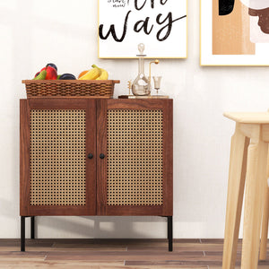 Kitchen Sideboard with 2 Rattan Doors and Adjustable Shelf-Walnut view 8