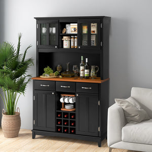 Kitchen Storage Cabinet Cupboard with Wine Rack and Drawers-Black view 3