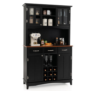 Kitchen Storage Cabinet Cupboard with Wine Rack and Drawers-Black view 4