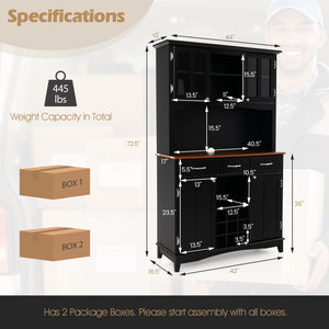Kitchen Storage Cabinet Cupboard with Wine Rack and Drawers-Black view 5