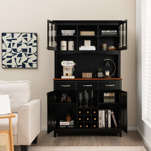 Kitchen Storage Cabinet Cupboard with Wine Rack and Drawers-Black view 6