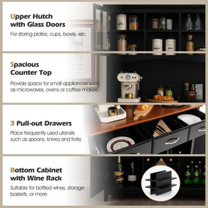 Kitchen Storage Cabinet Cupboard with Wine Rack and Drawers-Black view 7