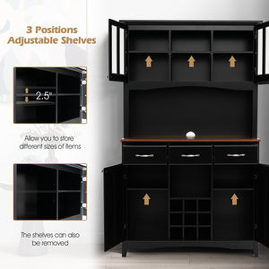 Kitchen Storage Cabinet Cupboard with Wine Rack and Drawers-Black view 8