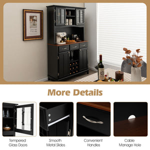 Kitchen Storage Cabinet Cupboard with Wine Rack and Drawers-Black view 9