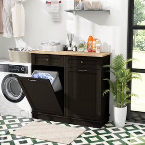 Kitchen Tilt Out Trash Cabinet with 2 Drawers and Adjustable Shelf-Brown view 5