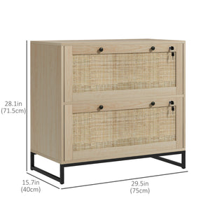 2-Drawer Filing Cabinet with Lock, Rattan File Cabinet with Adjustable Hanging Bar, Natural – view 2