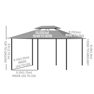 10' x 13' Patio Gazebo, Outdoor 2-Tiers Garden Canopy Yard Sunshade Shelter with Curtains, Khaki – view 9