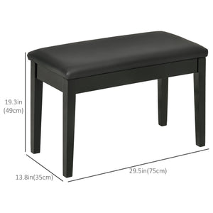 Classic Piano Bench Stool, PU Leather Padded Keyboard Seat with Rubber Wood Legs and Music Storage Compartment, Smooth Seat, Black