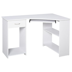 47" L-Shaped Desk with Keyboard Tray, Computer Corner Desk for Small Space with Shelves, Drawer, CPU Stand, Home Office Writing Table, White