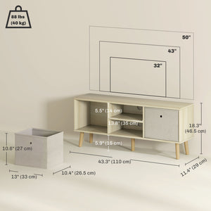 Modern TV Stand Cabinet with Foldable Drawers and Shelves for Living Room, Bedroom, White