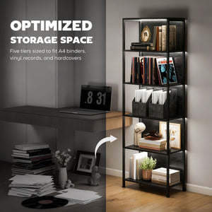 5-Tier Bookshelf, Freestanding Bookcase with LED Lights and Metal Frame for Living Room, Bedroom, Home Office, Black