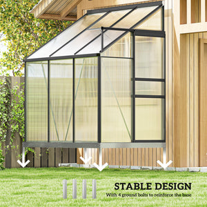 6' x 4' Aluminum Lean-to Greenhouse Polycarbonate Walk-in Garden Greenhouse with Adjustable Roof Vent – view 13