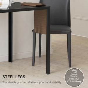 Square Kitchen Table for 2-4 People, Dining Table with Glass Top and Steel Legs for Dining Room, Black