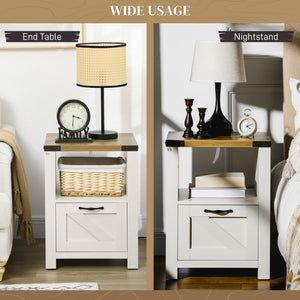 Side Table with Storage, Farmhouse End Table with Drawer, Open Shelf and Barn-style Panel – view 19