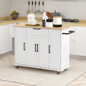 Modern Rolling Kitchen Island Cart with Drawers, Natural Wood Top, Towel Rack, Door Storage Cabinet, Black – view 21