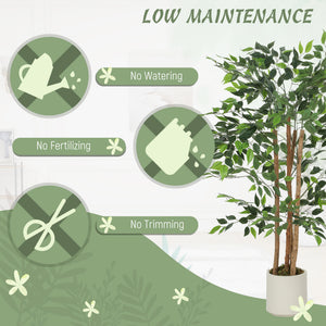 4FT Artificial Banyan Tree Set of 2, Fake Potted Tree with Solid Wood Trunk and Pot for Indoor