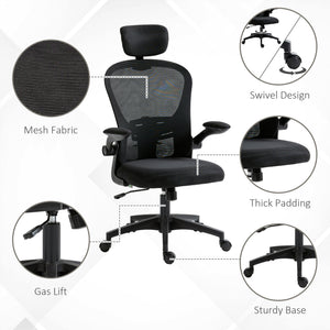 Office Chair, Mesh Computer Desk Chair with Adjustable Headrest, 4D Lumbar Support, Flip-up Arm, Grey – view 27