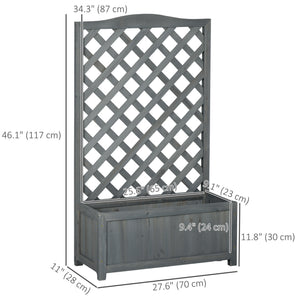 Wood Planter with Trellis for Vine Climbing, Raised Garden Bed to Grow Vegetables for Backyard, 28" x 11" x 46", Grey