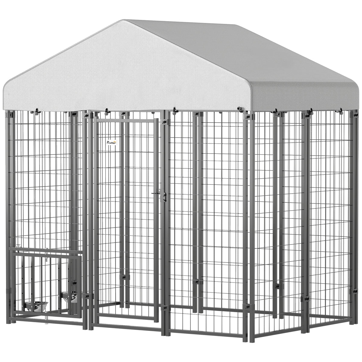 Outdoor Dog Kennel with Waterproof UV-Resistant Cover, Rotating & 4-Level Adjustable Feeding Bowls – view 2