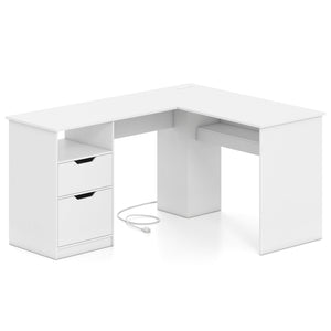 L-Shaped Computer Desk with Letter File Drawer-White