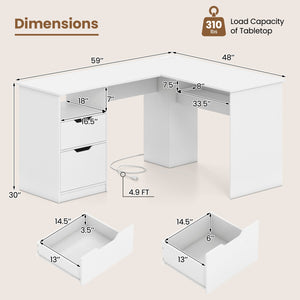 L-Shaped Computer Desk with Letter File Drawer-White view 5