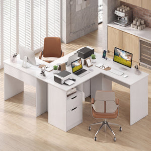 L-Shaped Computer Desk with Letter File Drawer-White view 7