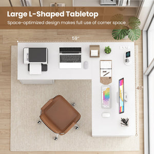 L-Shaped Computer Desk with Letter File Drawer-White view 8