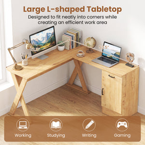 L-Shaped Computer Desk with Reversible Drawer and Cabinet for Bedroom and Small Spaces Workstation-Oak view 7
