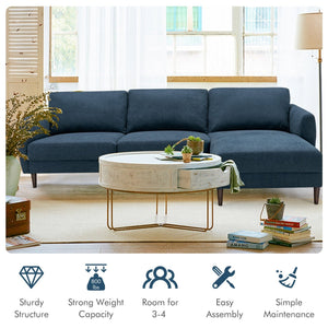 L-Shaped Fabric Sectional Sofa with Chaise Lounge and Solid Wood Legs-Navy view 3