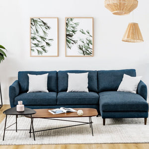 L-Shaped Fabric Sectional Sofa with Chaise Lounge and Solid Wood Legs-Navy view 7
