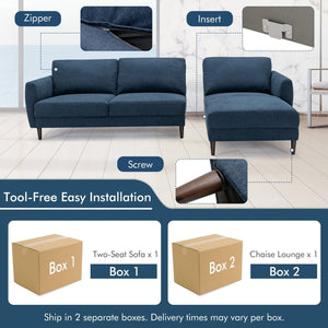 L-Shaped Fabric Sectional Sofa with Chaise Lounge and Solid Wood Legs-Navy view 8
