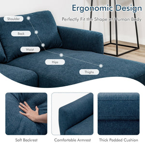 L-Shaped Fabric Sectional Sofa with Chaise Lounge and Solid Wood Legs-Navy view 9