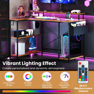 L-Shaped Gaming Desk with LED Lights and Power Outlets-Rustic Brown view 6