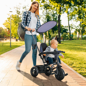 Qaba 6 in 1 Kids Tricycle with Removable Handlebar and Canopy, Navy
