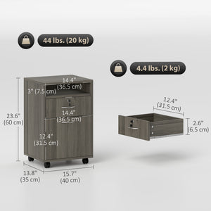 24" Filing Cabinet with Open Compartment, Lockable Drawer and Wheels, Home Office Storage Cabinet, Distressed Grey