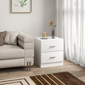 Bedside Table with 2 Drawers, Modern Nightstand for Bedroom, White – view 7