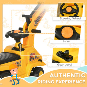 Ride-On Toy Excavator with Digger Scooter Steering Wheel Storage Toddlers for 18-48 Months, Yellow