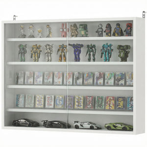 5-storey Display Cabinet, Shot Glass Display Case, Glass Curio Cabinet with 2 Glass Doors and 4 Adjustable Shelves, White