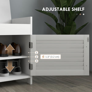 Entryway Bench with Cushion, Hidden Storage, Adjustable Shelves and Shutter Doors, 35.4" Shoe Bench, White