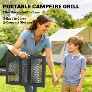 Folding Campfire Grill, 22" x 12" Heavy Duty Carbon Steel Grill Grate with Folding Legs, Black