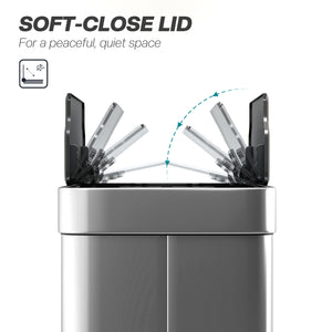 14.5 Gal (55 L) Sensor Can, Garbage Can with Soft-Close Butterfly Lid, Fingerprint-Proof Stainless Steel, Silver