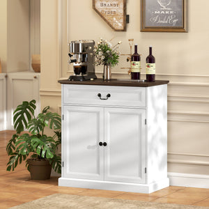 Buffet Cabinet, 32" Farmhouse Sideboard with Thick Top, Quiet Drawer and Adjustable Shelf, White Wood Grain – view 9