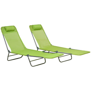 Set of 2 Folding Chaise Lounge Chairs, Outdoor Poolside Sun Tanning Chairs w/ Pillow, Reclining Backrest – view 15