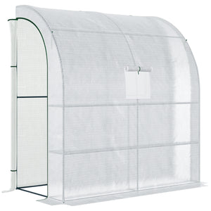 7' x 3' x 7' Outdoor Lean-to Walk-In Greenhouse w/ Roll-up Mesh Windows, Zipper Door and 3-Tier Shelves, White