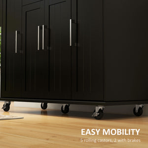 Modern Rolling Kitchen Island Cart with Drawers, Natural Wood Top, Towel Rack, Door Storage Cabinet, Black – view 6