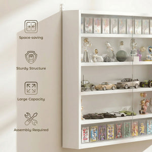 5-storey Display Cabinet, Shot Glass Display Case, Glass Curio Cabinet with 2 Glass Doors and 4 Adjustable Shelves, White