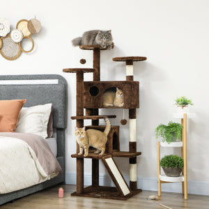 54" Cat Tree, Multi-Level Cat Tower with Scratching Posts, Cat Condos, Bed, Platforms, Ramp, Toy Ball, Beige – view 42