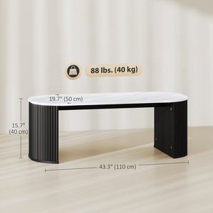 Coffee Table, Modern Marble-Effect Living Room Table with Round Corners and Thicken Legs, Black