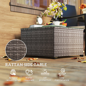 24.4" Patio Wicker Coffee Table, PE Rattan Outdoor Side Table with Tempered Glass Top, Black – view 3